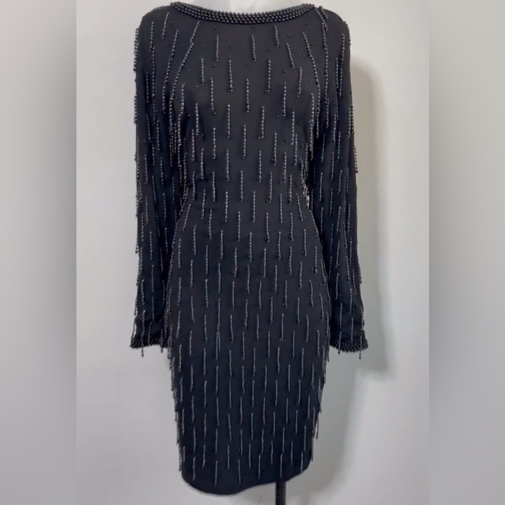 Vintage Laura Winston Black Beaded Midi Dress. (L) - Picture 3 of 6